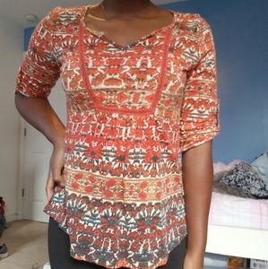 Floral Patterned Orange Short 1/2 Sleeve
